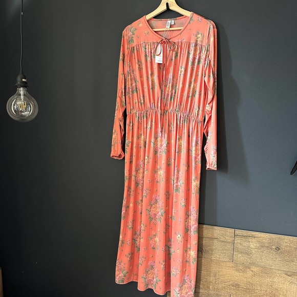 & Other Stories Peach Floral Ruched Long Sleeve Maxi Dress NEW Size 12 - Picture 10 of 10